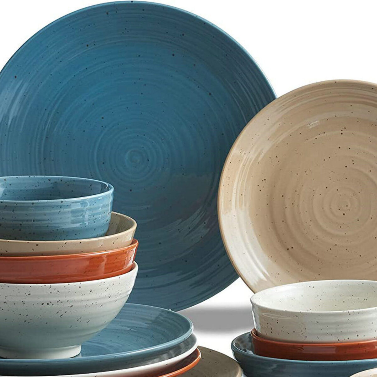 HomeVss Color Life Stoneware 18 Pieces Dinnerware Set Two-Tone 