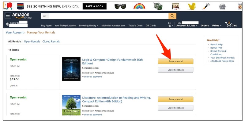 How to return Amazon Book Rentals