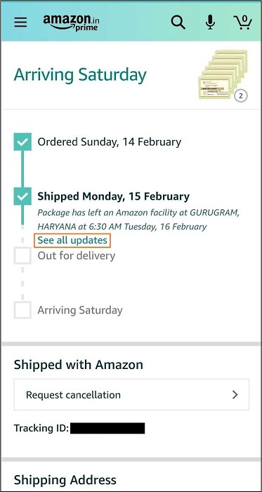 Track Package in Amazon