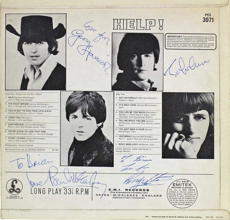 Beatles (4) Lennon, McCartney Signed 1965 Help! Album Cover Bas & Caiazzo LOAs