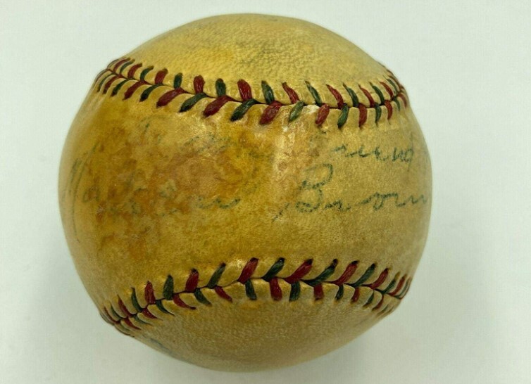 Extraordinary Mordecai “Three Finger” Brown Single Signed 1920s Baseball 