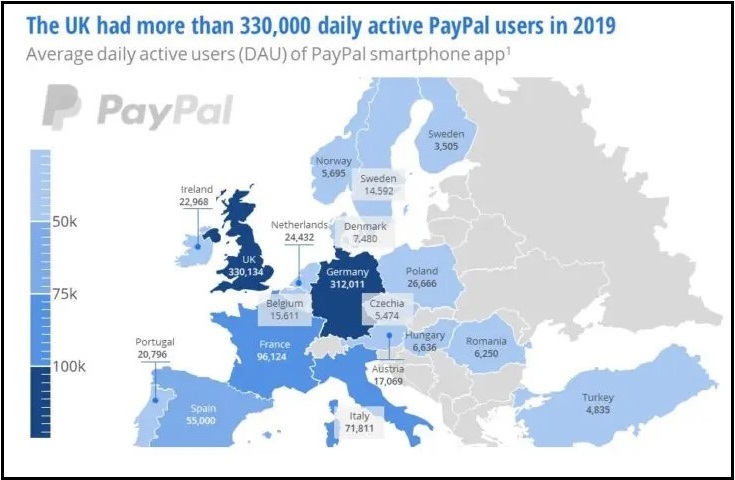 There are about 300,000 daily PayPal users in the UK