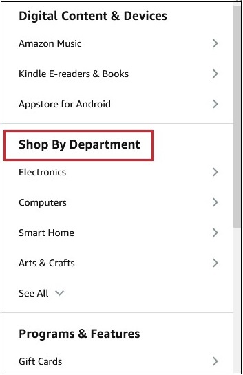 Shop by Department on Amazon