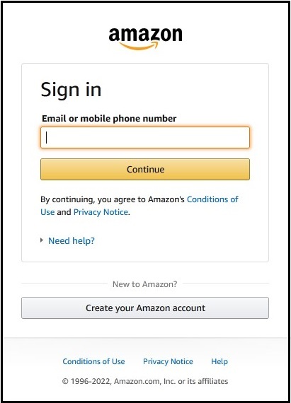 Amazon account or Log in