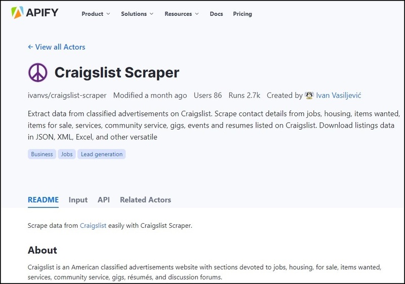 Apify Craigslist Scraper Overview