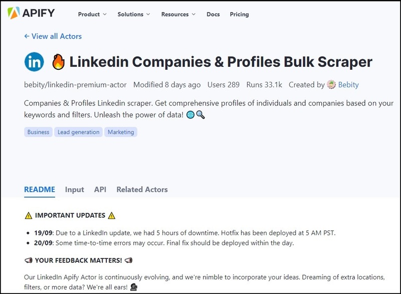 Apify LinkedIn Scraper Overview