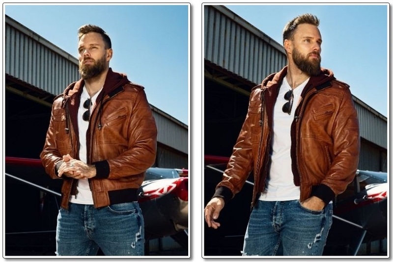 Men's Bomber Leather Jacket With Removable Hood